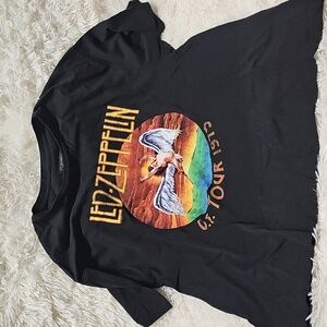 Led Zeppelin U.S. Tour 1975 Black Concert Band T-Shirt Cotton Vintage